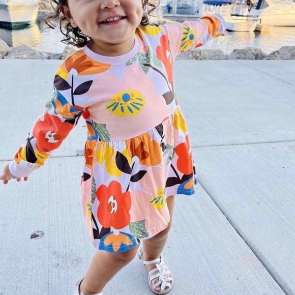 KIDS LONG SLEEVE PINK FLORAL DRESS - Picture 3 of 5